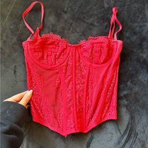 Red lace corset top y2k bustier Urban Outfitters fitted going out